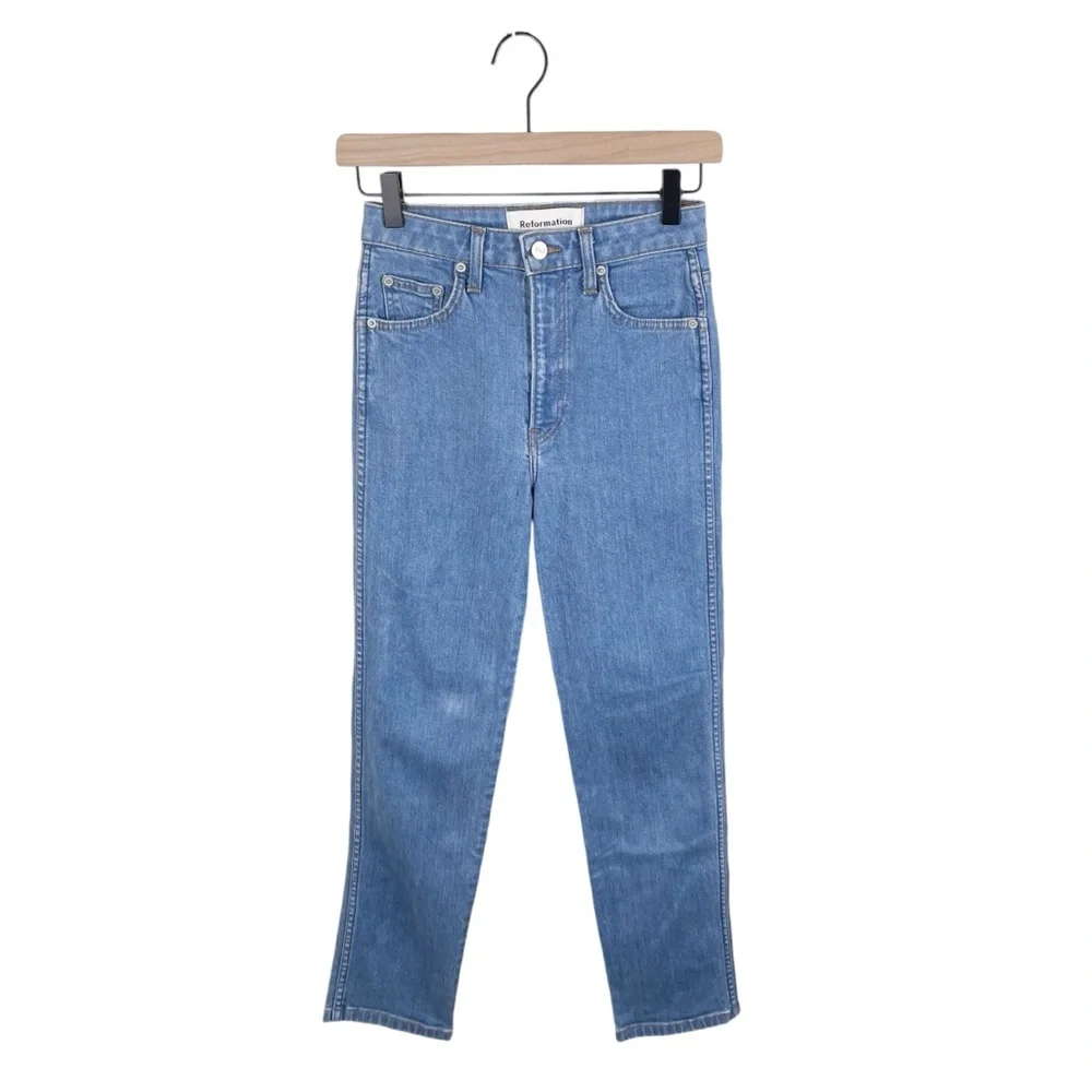 Reformation High and Straight Jeans in Indian Wash Blue Denim Women's Size 25